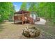 Backyard view featuring a fire pit, deck and patio at 6670 George Ct, Cumming, GA 30041