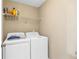 Convenient laundry room with washer, dryer and storage shelf at 4027 Mount Vernon Dr, Woodstock, GA 30189