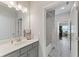 Bathroom with gray vanity, white countertops, and tile flooring at 3219 Blackshear Dr, Marietta, GA 30060