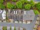 Aerial view of townhomes with small fenced patios and landscaping at 4879 Seldon Se Way, Smyrna, GA 30080