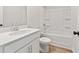 Full bathroom features a shower-tub combo and a white vanity with a sink at 4527 Moray Dr, Mableton, GA 30126