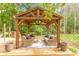 Inviting outdoor pergola with comfortable seating and wooded views at 830 Hightower Trl, Oxford, GA 30054