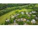 Aerial view of the neighborhood, featuring expansive green spaces, mature trees, and beautiful homes at 8109 Lawnview, Alpharetta, GA 30022