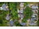 Aerial shot of upscale neighborhood, displaying lush greenery, well-maintained homes, and curving streets at 8109 Lawnview, Alpharetta, GA 30022