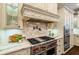 Gourmet kitchen featuring a stainless steel cooktop and marble backsplash at 8109 Lawnview, Alpharetta, GA 30022