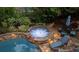 Backyard pool and spa featuring an umbrella, patio furniture, and lush greenery at 8109 Lawnview, Alpharetta, GA 30022