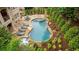 Aerial view of a backyard oasis featuring a luxurious pool, spa, and beautifully landscaped surroundings at 8109 Lawnview, Alpharetta, GA 30022