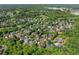 Sprawling aerial view of the community, complete with mature trees and a tranquil pond at 8745 Islesworth Ct, Duluth, GA 30097