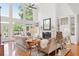 Inviting living room featuring a fireplace, built-in shelving, and large windows with backyard views at 9115 Nesbit Lakes Dr, Alpharetta, GA 30022