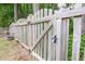 Charming wooden gate with rustic hardware, adding a touch of elegance to the backyard fence at 3381 Grovewood Ln, Duluth, GA 30096