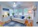Bright living room featuring a white sofa, blue accents, and ample natural light at 3381 Grovewood Ln, Duluth, GA 30096