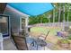 Inviting patio area with comfortable seating, perfect for outdoor relaxation and entertaining, set against a lush backyard at 3381 Grovewood Ln, Duluth, GA 30096