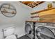 Functional laundry room includes modern washer and dryer, wood shelves, and ample storage space at 510 Edgewood Ne Ave # 6, Atlanta, GA 30312