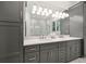 Modern bathroom with double vanity, grey cabinets and marble countertop at 3642 River Club Dr, Cumming, GA 30041