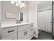 Modern bathroom with white vanity, matte black fixtures, and a walk-in shower at 3642 River Club Dr, Cumming, GA 30041