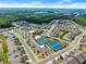 Breathtaking aerial view of a meticulously planned community with lush greenery, pool, and tennis courts at 207 Hickory Bluffs Pkwy, Canton, GA 30114
