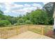 Newly constructed wooden deck with railing overlooks the private backyard at 1960 W Hightower Trl, Conyers, GA 30012