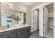 Bathroom features a double sink vanity with gray cabinets, and a doorway leading to a walk-in closet at 2144 Tidwell Ln # 2, Atlanta, GA 30318