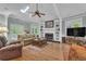 Cozy living room featuring hardwood floors, fireplace, built-in shelves, and natural light at 1152 Ward Creek Sw Dr, Marietta, GA 30064