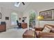 Bright office featuring vaulted ceilings, skylight, two arched windows, and a comfortable seating area with leather chair and ottoman at 1152 Ward Creek Sw Dr, Marietta, GA 30064