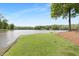 A tranquil view of the lake from the edge of a lush green lawn at 160 Old Mill Ct, Fayetteville, GA 30214