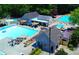 Aerial view of the community pool area, complete with lounge chairs and ample seating at 222 Mossy Pl, Alpharetta, GA 30005