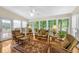 Bright sunroom with hardwood floors, wicker furniture, and plenty of natural light at 222 Mossy Pl, Alpharetta, GA 30005