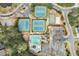 Community aerial view featuring a swimming pool, tennis courts, basketball court, and surrounding neighborhood at 331 Franklin Ln, Acworth, GA 30102