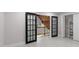A bright bonus room with views to the second story shows the black french doors and bonus storage at 4131 West Village Pkwy, Ellenwood, GA 30294