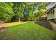 Expansive backyard with a gentle slope, mature trees, and well-kept lawn extending to the house at 11950 Wildwood Springs Dr, Roswell, GA 30075