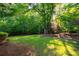 Spacious, level backyard surrounded by mature trees, providing shade and privacy at 11950 Wildwood Springs Dr, Roswell, GA 30075