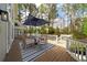Inviting outdoor deck with dining set, umbrella, and wooded views, perfect for entertaining or relaxing at 5360 Northwater Way, Duluth, GA 30097