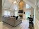 Bright and spacious living room with a stone fireplace and comfortable seating at 910 Kings Arms Way, Alpharetta, GA 30022