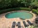 An inviting backyard pool with a flagstone patio, lounge chairs and lush greenery creating a private and relaxing outdoor space at 910 Kings Arms Way, Alpharetta, GA 30022