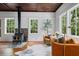 Bright living area featuring a wood burning stove and comfortable seating at 95 Whitlock Sw Ave, Marietta, GA 30064