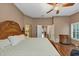 Main bedroom featuring wood floors, plantation shutters and a ceiling fan at 5000 Davenport Pl, Roswell, GA 30075