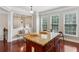 Kitchen island with pendant lighting and hardwood floors at 2149 Shoop Se Ct # 3, Smyrna, GA 30080