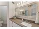 Bright bathroom with elegant vanity and a large framed mirror, complemented by modern fixtures and soothing lighting at 4561 Jenkins Way, Douglasville, GA 30135
