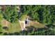 Aerial view of a home with a pool and surrounding lush greenery, showcasing the property's expansive land at 540 Benton Rd, Covington, GA 30014