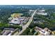 An aerial view of a neighborhood near schools, businesses, and sports fields surrounded by mature trees at 9872 Cameron Parc Cir, Johns Creek, GA 30022