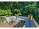 Relaxing outdoor deck with bench seating and a view of the surrounding trees at 111 Springshade Ln, Canton, GA 30114