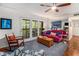 Bright living room with hardwood floors, sliding glass doors to deck, and comfortable furniture at 318 Tuxworth Cir, Decatur, GA 30033