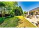 A serene backyard with a covered patio with comfortable seating at 2721 Maeve Ct, Dacula, GA 30019
