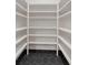 Walk-in pantry with built-in shelving and modern black hexagon tile flooring at 33 Cedar Gate Ln, Kingston, GA 30145