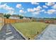 Large fenced backyard with a manicured lawn, stone walkway, and ample space for outdoor activities at 1603 Maston Rd, Auburn, GA 30011