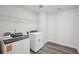 Well-equipped laundry room with modern washer, dryer, and ample shelving for storage at 3970 Brushy St, Powder Springs, GA 30127