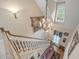 Elegant staircase with a decorative chandelier, a tapestry and natural lighting from a nearby window at 240 Rose Ridge Dr, Canton, GA 30115