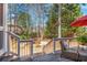 Deck overlooking backyard with a stone patio and outdoor seating area at 3640 Ridgeway Ter, Suwanee, GA 30024