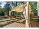 Wide view of outdoor deck with privacy canopy and a view of the backyard at 1493 Martin Nash Sw Rd, Lilburn, GA 30047
