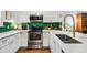 A kitchen featuring stainless steel appliances, white cabinets and countertops, and an emerald backsplash at 1635 Briarcliff Rd # 8, Atlanta, GA 30306